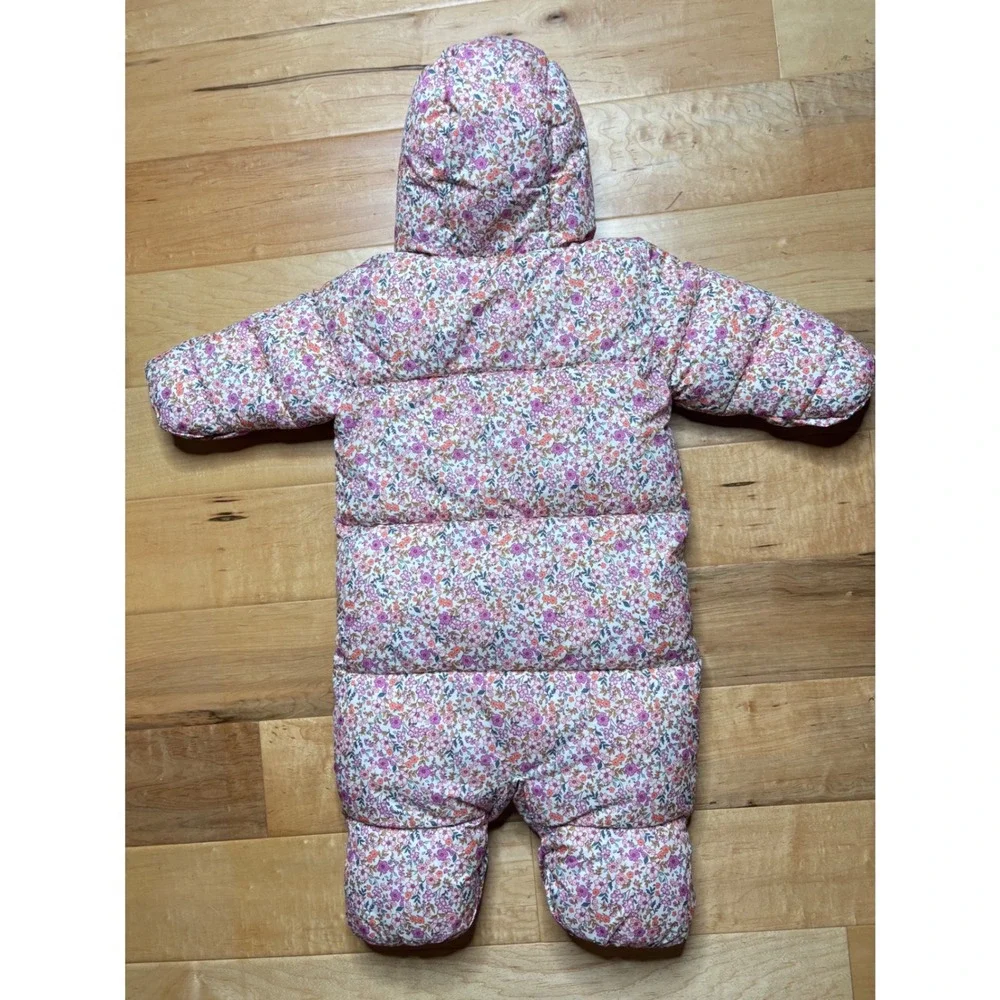 Amazon Essentials Snowsuit Girls 18M Pink Floral Quilted Fleece Lined Bunting